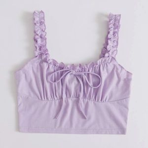 Plus Frill Trim Tie Front Ruched Bust Crop Top